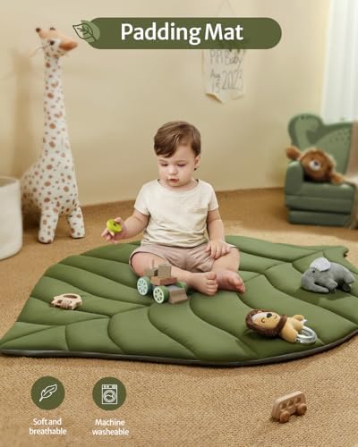 Blissful Diary Baby Play Gym & Activity Mat, Oversize Leaf Shaped Baby Play Mat w 6 Detachable Toys, Tummy Time Mat Promote Motor Skills & Sensory Development Mat — view 3
