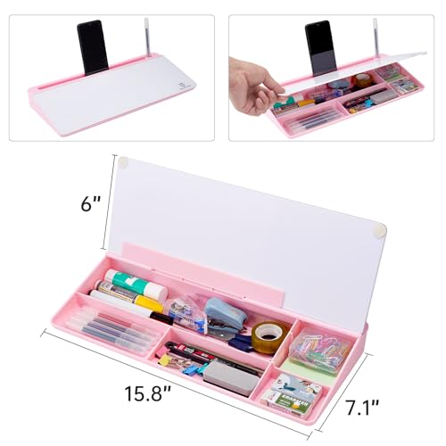 Image of TSJ OFFICE Desktop Whiteboard Dry-Erase-Board - Computer Keyboard Stand White Board Surface Pad with Drawer, Desk Organizers with Accessories for Office, Home, School Supplies - Pink