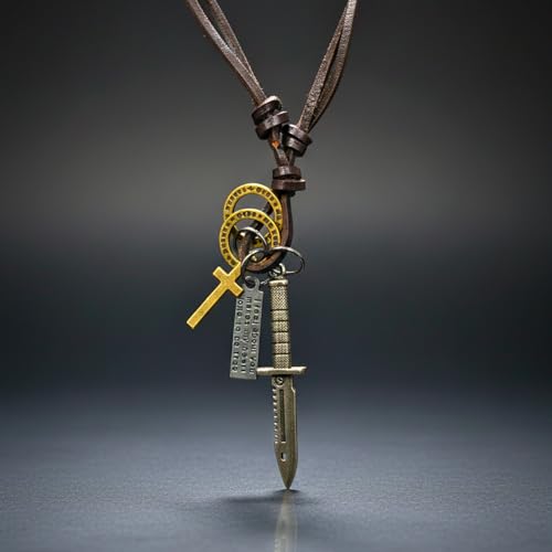 Image of THE MEN THING KNIGHT SILVER SWORD - 2.5-Inch Pure Stainless Steel Pendant with Adjustable Leather Rope for Men & Boys