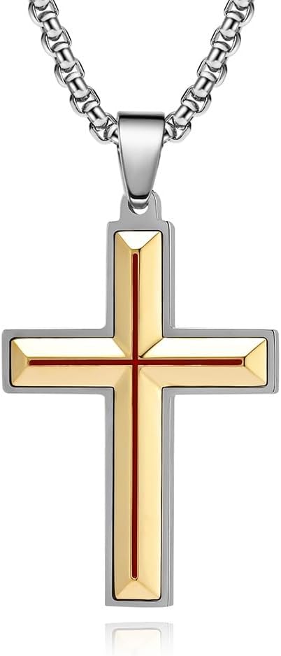 JO WISDOM Gold Men's Cross Necklace 316L Stainless Steel Large Jesus Christ Pendant Religious Jewelry Chain 24"