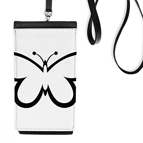 Téléphone noir porte-monnaie pochette suspendue en faux cuir design papillon
