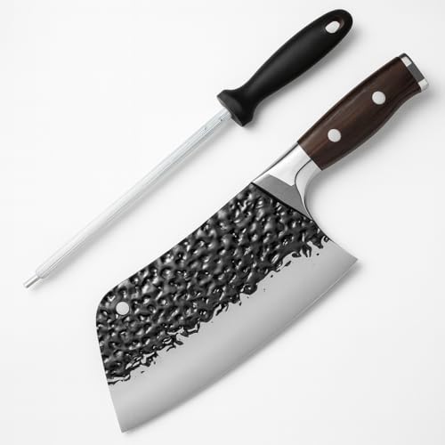Image of Machado Forging Serbian Chef Knife Set - 12 inch Full Tang High Carbon Clad Steel Butcher Cleaver with Knife Sharpener - Perfect for Vegetables, Fish, Meat - Ideal for Kitchen, Hotel, Restaurant
