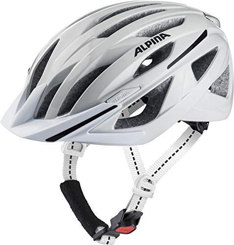 ALPINA HAGA - Stoßabsorbierender, Sicherer & Optimal Anpassbarer Urban Fahrradhelm Mit Integriertem LED-Licht Für Erwachsene, white gloss, 55-59 cm