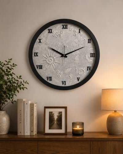 Image of Modern Moon Design Wall Clock for Living Room Bedroom & Office Silent Non-Ticking Decorative Round Wall Clock with Roman Numbers Contemporary Home Decor Clock for Hall Cafe & Hotel (20 inches)