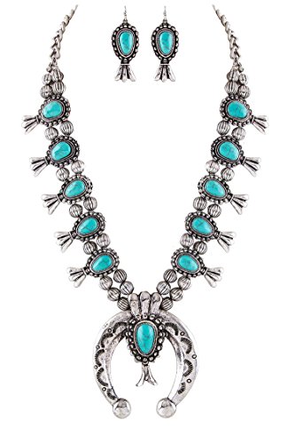 Jayde N' Grey Navajo Southwestern Squash Blossom Turquoise Necklace (Turquoise Large Size) Jayde N' Grey Navajo Southwestern Squash Blossom Turquoise Necklace (Turquoise Large Size)