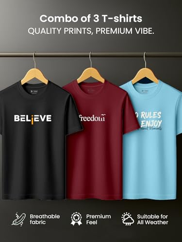 Image of XENOVAURBAN Men's Printed T-Shirt Combo Pack of 3 | Regular Fit Cotton Tshirts for Man - PRNT3