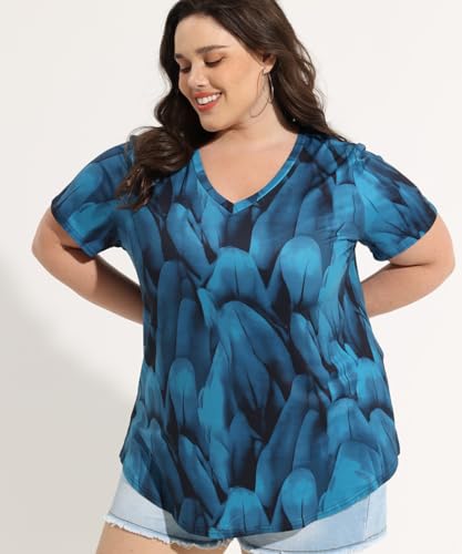 Image of RITERA Women Plus Size Tops Tie Dye V Neck Shirt Floral Camo Summer Short Sleeve Tunic Oversized Ladies Blouse XL-5XL