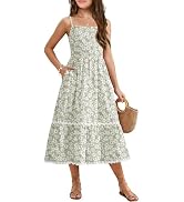 Arshiner Girls Summer Spaghetti Strap Dresses Flowy Tiered Cami Maxi Sundress with Pockets