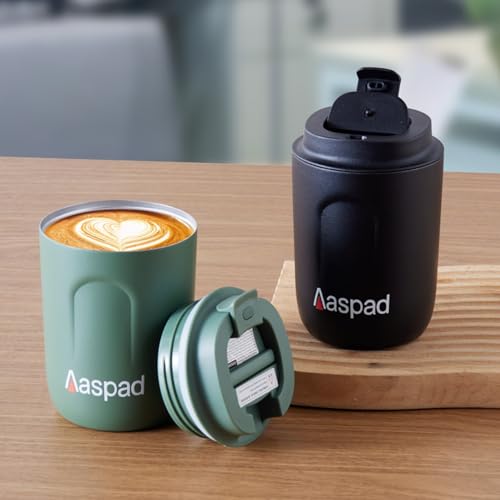 Aaspad Coffee Tumbler 8 Oz-12 Oz Standard Medium Espresso travel mug Stainless Steel Double Wall Vacuum Insulated metal cups with Leak proof lid Thermal or iced Cappuccino Latte Americano Office gift — view 5