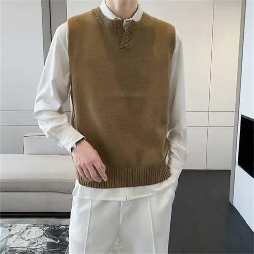 Man V Neck Sleeveless Solid Color Vest Korean Fashion Autumn Knitted Sweaters Men Waistcoat3
