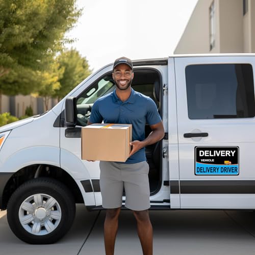Image of NIMONA Delivery Driver Magnet for Car - 3-Pack Caution Frequent Stops Removable Set - Reflective Magnetic Car Door Sign - Weather-Resistant 11.8 x 4 Inch (Blue-Black 3 Pcs)