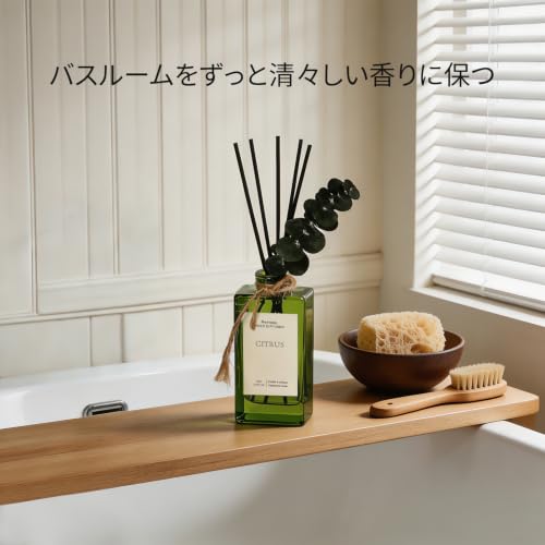 Aeeteek シトラス リードディフューザー 150ml ユーカリ葉装飾付 長持ち芳香 浴室・棚インテリア