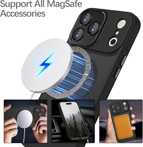 Image of Elzzi Magnetic Magsafe for iPhone 17 Pro Max Case (Compatible with MagSafe) Slim Translucent Matte Shockproof with Anti-Fingerprint Phone Case - Black
