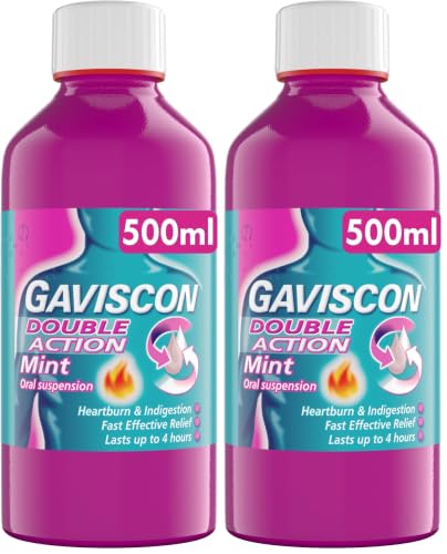 Image of Gaviscon Double Action Mint Liquid 500ml - Heartburn & Acid Reflux Relief, Fast-Acting Formula, Long-Lasting Comfort, Suitable for Pregnancy, Digestion and Nausea (500 ml (Pack of 2))