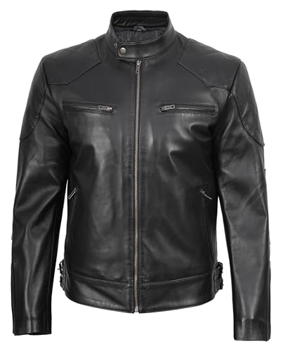Image of Disc Experience Timeless Style and Unmatched Craftsmanship with the Real Leather Cafe Racer Jacket for Men | [1101853] Denver Black, M