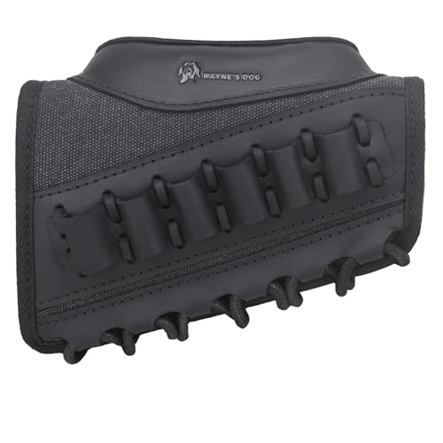 WAYNE'S DOG Canvas Leather Gun Buttstock Cheek Rest Riser Shell Holder for Scoped Rifle (Black, .308 .30-06 .45-70)