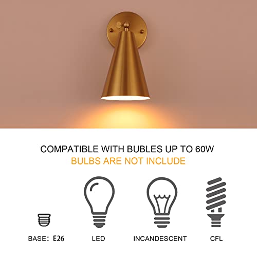 Mwz Gold Sconces Set Of 2, Modern Brass Wall Sconces Lighting Fixtures With Metal Shade thumb #5