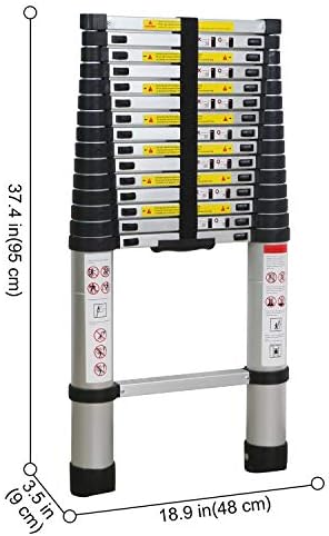 WolfWise 4.7M Telescoping Ladder, Aluminum Telescopic Extension Tall Multi Purpose Loft Ladder, 330 pound/150 kg Capacity Black