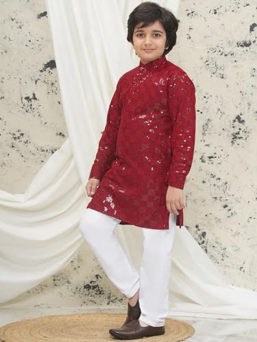 Image of AJ DEZINES Kids Kurta Pajama Set For Boys | Embroidery Chikankari Kurta Set | Traditional & Festive Outfit | Cotton Stylish Boys Kurta Pyjama | Perfect For Festivals Wedding & Family Function