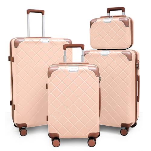 Image of Lightweight hardside luggage sets Suitcases with Spinner Wheels YKK Zipper TSA Lock, ABS+PC hardshell 4 Piece Luggage Set for Weekend Getaways & Travel Business (14 /20 /24 /28 Pink)