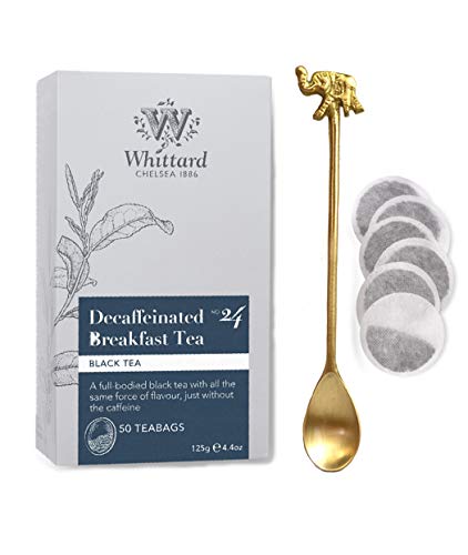 Whittard Tea Decaffeinated Breakfast Tea 50 Traditional Teabags (WHITTARD Decaf English Breakfast 50 Traditional Teabags with an Elegant spoon)