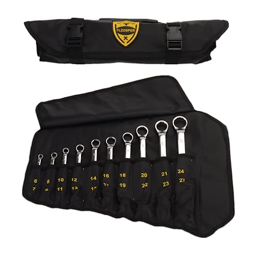 両口めがねレンチセット(45°) メガネレンチセット 10本組 CR-V鋼製 収納袋付 6-27mm