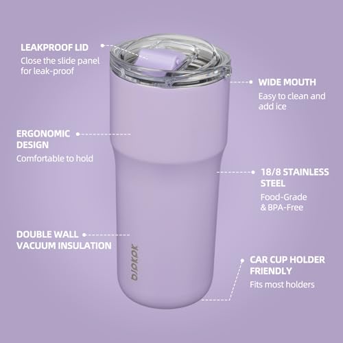 Image of BJPKPK 24 oz Coffee Tumbler, Insulated Stainless Steel Travel Cup | Double Wall Vacuum, Leak Proof Lid, Keeps Hot /Cold /Iced, BPA Free, Dishwasher Safe, Cupholder, Lavender