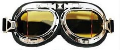 Motorbike Scooter Aviator Glasses Custom Vintage Frame Amber Lens Yellow Chrome Harley Davidson