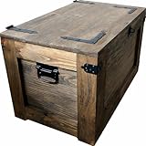 weeco Cofre del tesoro de madera con cuatro ruedas. 24 kg, 80 x 45 cm, baúl, mesa auxiliar, vintage, shabby chic, tapa plegable y espacio de almacenamiento.