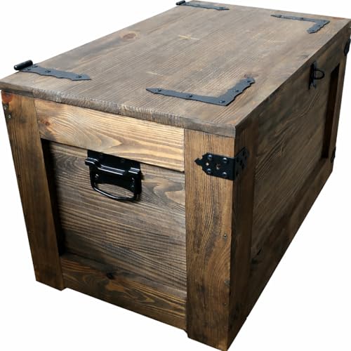 weeco Coffre au trésor en bois avec 4 roues Style vintage - Couvercle rabattable et espace de...