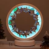 Runyangshi Natural Crystal Green Fluorite Small Tree Round White Frame Tri-Color Ambient Light Home Decoration Night Light Gift for Women
