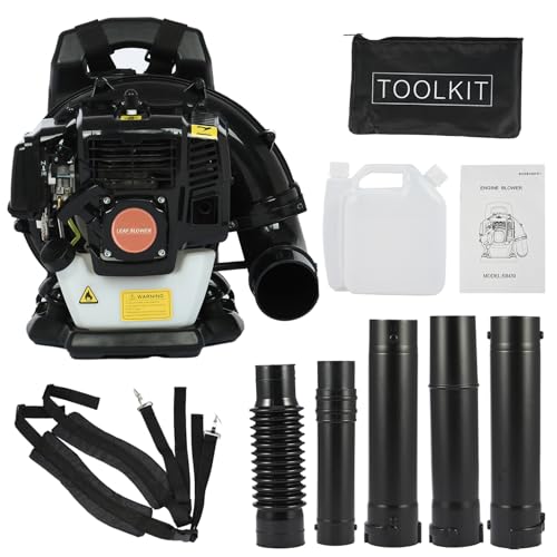 ilkqeppe Souffleur Thermique, Souffleuse à Feuilles Dorsale à Essence 52CC, 550CFM 2-Stroke 1.7HP Souffleuse à Feuilles de Neige pour l'entretien de la pelouse, de la Cour et des débris de poussi