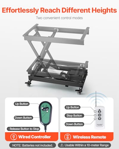 Image of VEVOR Electric Lift Table, 330 lbs Capacity Single Scissor Lift Table, 8-28 in Height Adjustable Lifting Platform, Coffee Table Lift with 4 Wheels, for Material Handling and Transportation, Black
