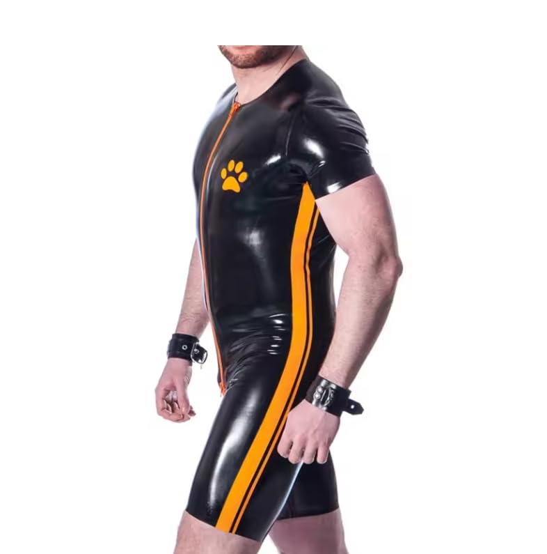 Cosplay-Latex-Surfanzug mit Reißverschluss, Streifen, Welpe, Gummi, Catsuit, Hundeuniform, Body