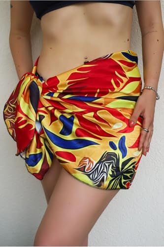 Minufco Desenli Kısa Pareo Jarse Kumaş Iç Göstermez Kadın Plaj Elbisesi Kırmızı Standart Kadın/Kız Kp-Kırmızı - Görsel 2