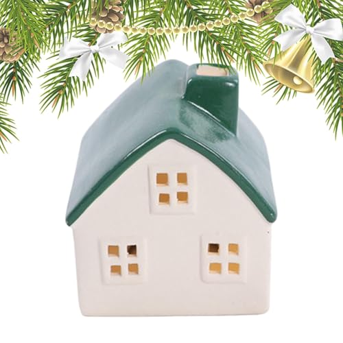 Pokronc Casas de Navidad iluminadas, centros de mesa de cerámica, decoración de casa, figura de pueblo de invierno, decoración de mesa para el hogar, casas en miniatura para decoración festiva del
