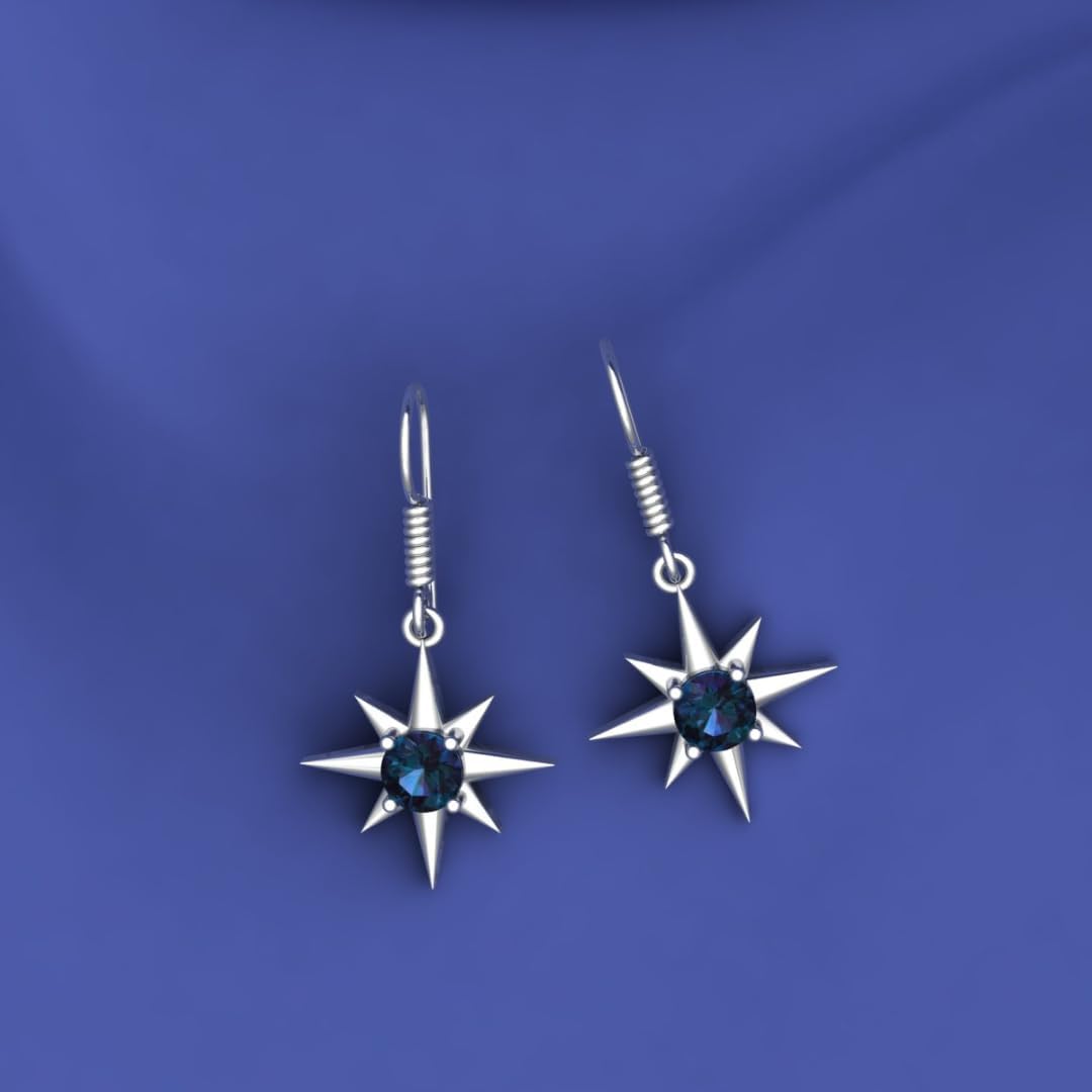 925 Sterling Silver North Star Earrings for Women, Ruby, Peridot, Topaz, Sapphire Birthstones, Gift for Her, valentines day