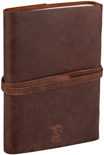 Tuk Tuk Press, Handmade Leather Notebook Journal, Antique Dark Tan Matte Finish, 200 Recycled Cotton Unlined Pages, 8 Inches By 6 Inches #TOP1