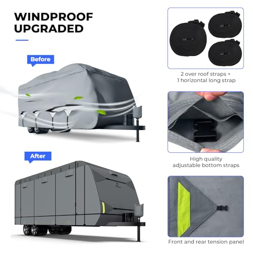 Rvmasking QT2628A-A08 Heavy Duty 7 Layers Top Travel Trailer Cover With 4 Tire Cover For 24'1"-26', Windproof Rip-Stop Anti-Uv Rv Cover thumb #2
