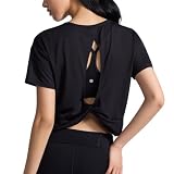 [CRZ YOGA] Tシャツ 半袖 レディース オープンバック 短い丈 ゆったり ブラック XL