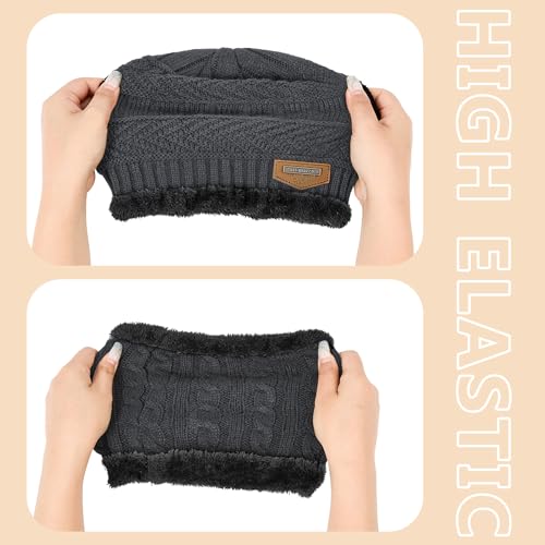 Image of Zando 2Pcs Kids Winter Hat & Scarf Set - Knitted Beanie Winter Hats for Boys & Girls, Ages 5-14, Navy Blue