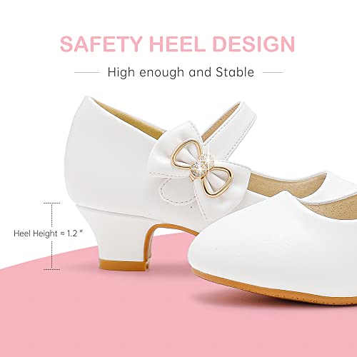 White Mary Janes Flats Girls Dress Shoes Kid High Heels Princess Shoes Flower Girl Shoes For Wedding Low Heel First Communion Shoes Christmas Easter Party Snow Church Shoes (3303Puwhite 2) #TOP6