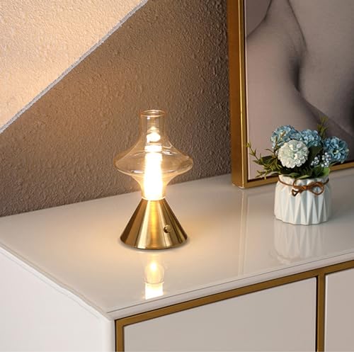 Elsegeod レトロフレームベッドサイドテーブルランプ、3ウェイ調光可能な電池式キャンドルライト雰囲気ランプ、寝室/コーヒー/レストラン/屋外用LEDナイトライト,Gold