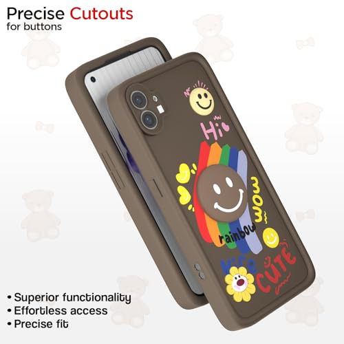 Image of Pikkme Back Cover for Nothing Phone 1 | Soft Silicone| Cute Rainbow Smile & 3D Cartoon Flower Design | Shockproof Raised Camera Protection Bumper Case (Brown)