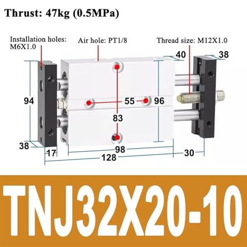 Cylindre pneumatique à double tige TNJ32x20-10 à course réglable - 2