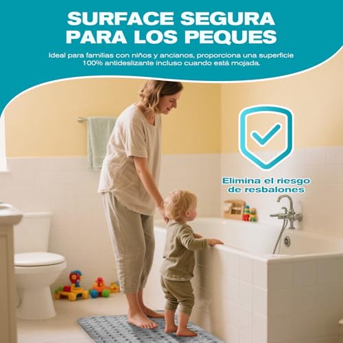 Miniatura 4 de Alfombra Antideslizante Para Bañera Y Ducha 100x40cm, 200 Ventosas Ultra-Fuertes, Material Suave Antibacterial, Lavable A Máquina, Color Anti-Manchas, Seguridad Familiar Gris