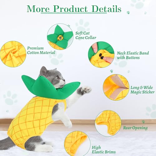 EMUST 2PCS Cat Recovery Suit Female, Soft Cat Surgical Suit for Abdominal Wounds, Cute Kitten Shirt Clothes for Cats Anti Licking Full Bodysuit for Kittens 4-8lb, Yellow, M