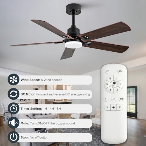 BOOMJOY 52 Inch Dual Color Ceiling Fan with Light and Remote Control,Modern 5 Blades Quiet Reversible DC Motor Ceiling Fans for Outdoor Indoor Living Room Bedroom