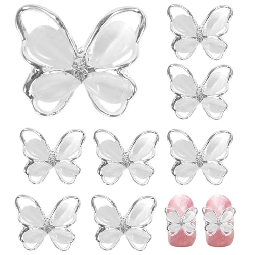 iplusmile 10 Pièces Breloques Œil de Chat en Alliage Argenté pour Nail Art, Décoration D'ongles Élégante et Scintillante, Accessoires Manucure DIY Professionnels