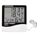 Hastoy Digital Thermometer Hygrometer IndoorTemperature Meter Humidity Monitor with LCD Alarm Clock, 1M Probe Cord Temperature Humidity Gauge for Bedroom Greenhouse Garage Warehouse,Fahrenheit